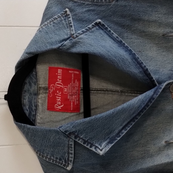 Rustic Denim Two Button Fitted Jean Jacket Blazer Vintage Medium Pockets - Picture 3 of 7